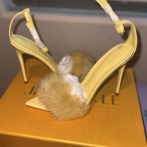 Faux Fur Pointed Toe Stiletto Sandals in Tan - Picture 4 of 6